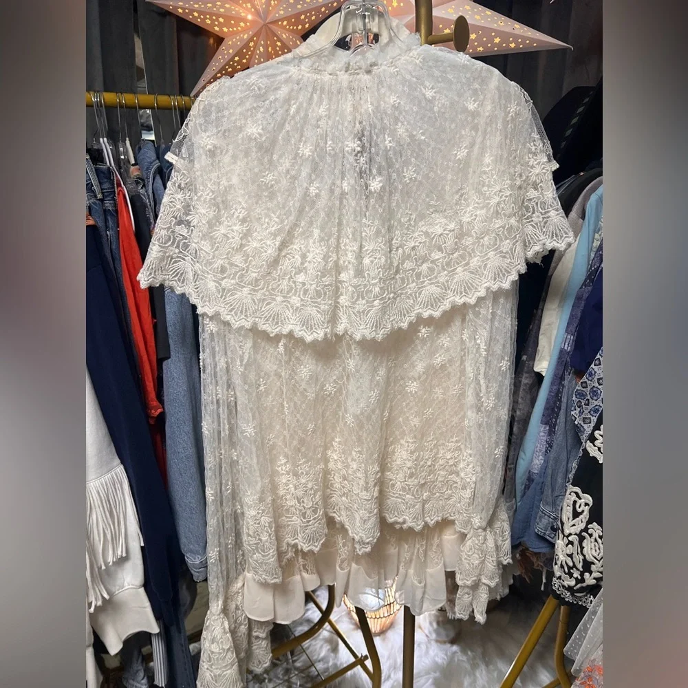 Anthropologie Forever That Girl Long-Sleeve Lace-Bib Blouse